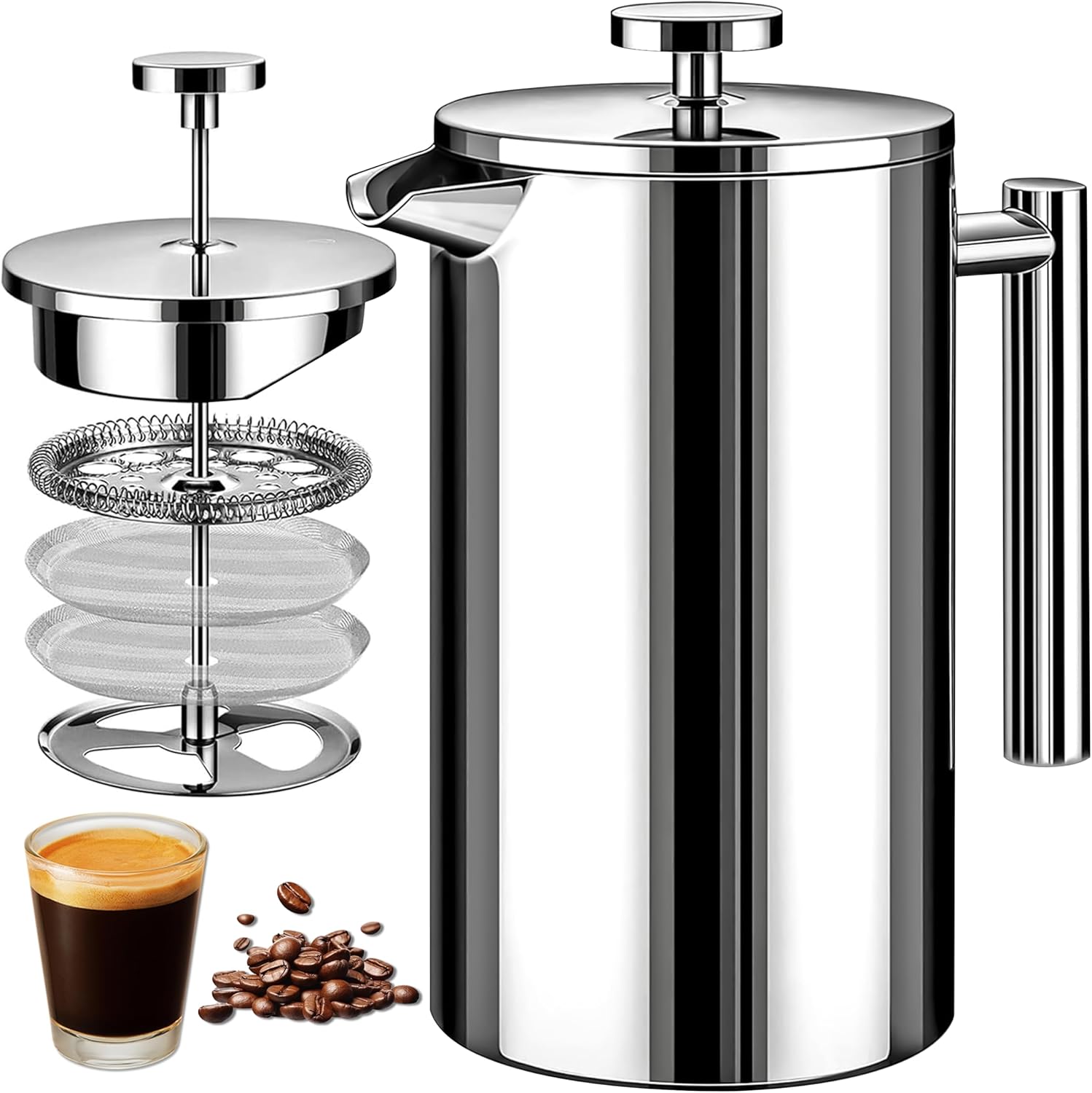 prensa francesa de aço inoxidável french press com filtro de 4 estágios e isolamento duplo